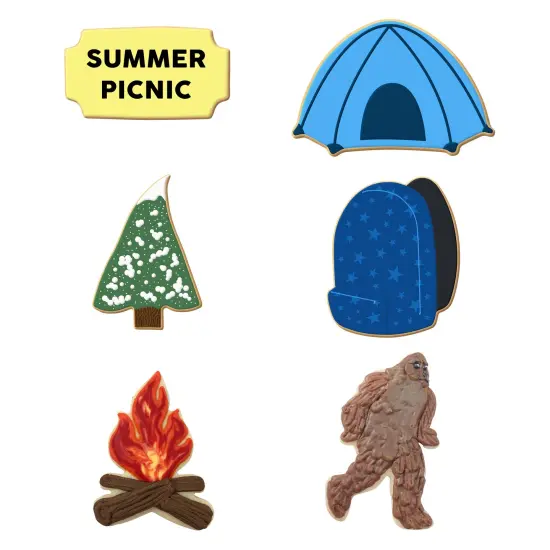 CookieCutter.com Woodland Forest 6 Piece Cookie Cutters Set, Big Foot, Tent, Campfire, Back Pack, Tree, Tin Plate Steel, USA {2}