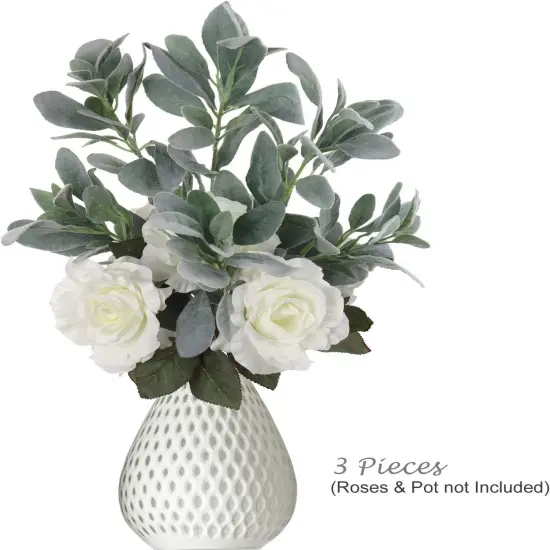 3-Pack: Lamb Ear Stem with Lifelike Silk Foliage, Realistic Faux Greenery for Home & Event Decor by Floral Home® {3}