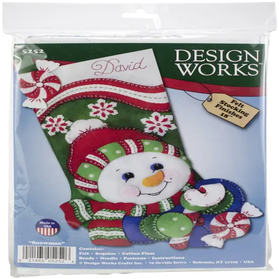 Design Works Felt Stocking Applique Kit 18" Long-Candy Cane Snowman {1}