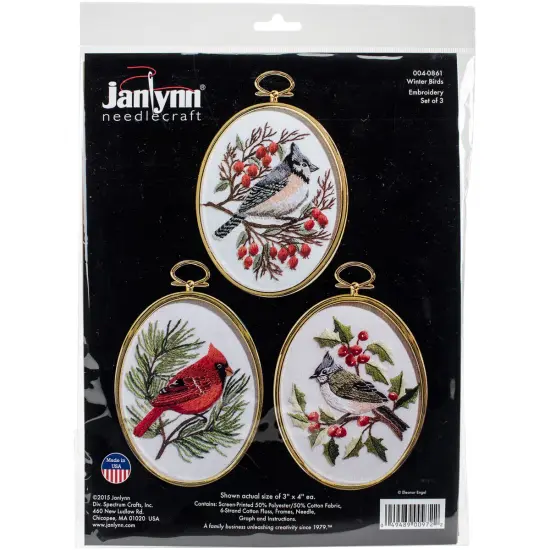 Janlynn Embroidery Kit 3"X4" Set of 3-Winter Birds-Stitched In Floss {1}