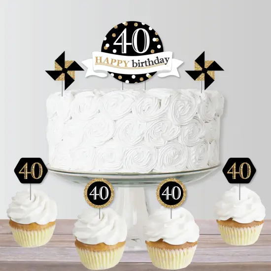 Big Dot of Happiness Adult 40th Birthday - Gold - Birthday Party Cake Decorating Kit - Happy Birthday Cake Topper Set - 11 Pieces {6}
