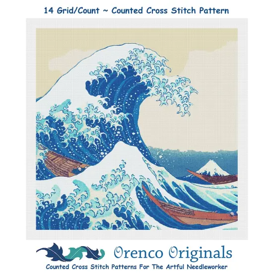 Asian Japanese Great Wave - Square by Hokusai Counted Cross Stitch Pattern {1}