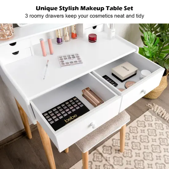 Vanity Table Set Dressing Table Cushioned Stool Makeup Table {3}