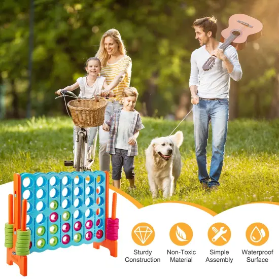 3.5 Feet Tall Jumbo 4 to Score Giant Game Set with 42 Jumbo Rings Light Blue {3}