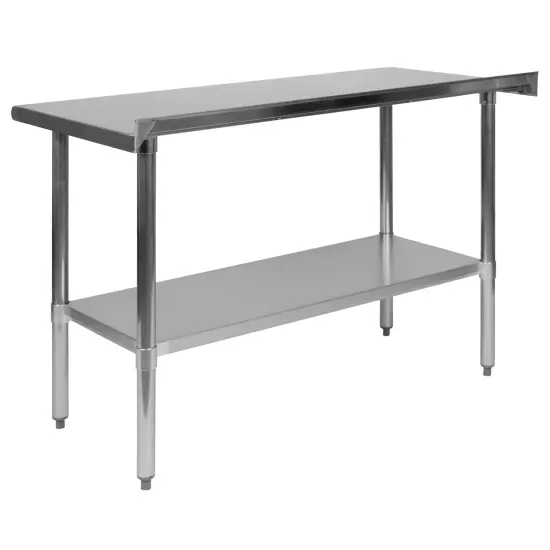 Emma and Oliver Stainless Steel 18 Gauge Prep and Work Table with Backsplash and Shelf, NSF {4}