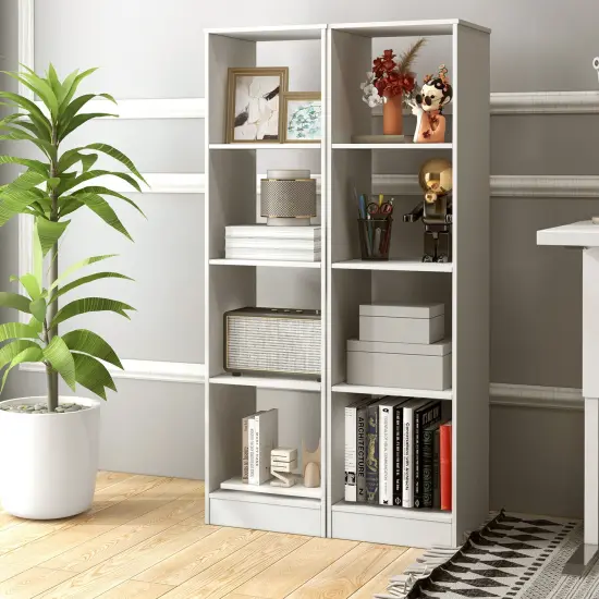 White 5-Tier 4-Cube Narrow Bookcase Tall Storage Shelf Organizer for Living Room or Bedroom {2}