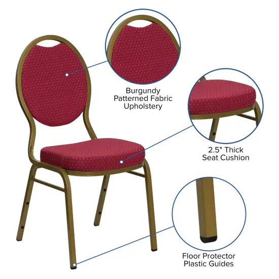 Emma and Oliver Teardrop Back Stacking Banquet Dining Chair BurgundyFab/Gold {2}