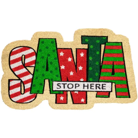 Northlight Red and Green "Santa Stop Here" Outdoor Christmas Doormat 18" x 30" {1}