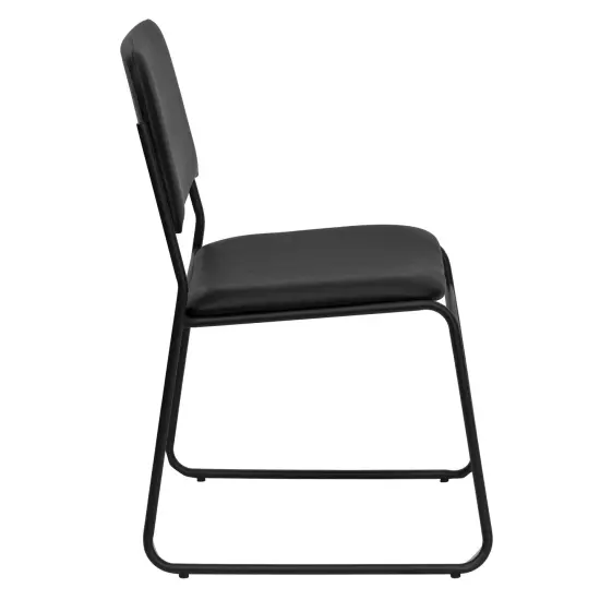 Emma and Oliver 5 Pack 500 lb. Capacity High Density Stacking Chair with Sled Base BlackVinyl/Black {5}