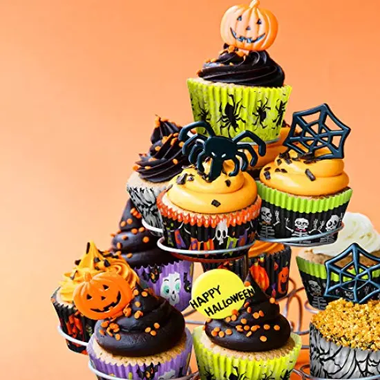 600 Pieces Halloween Cupcake Liners Halloween Pumpkin Colorful Donuts Baking Cups Disposable Paper Cupcake Wrappers Muffin Case Trays Baking Wraps for Halloween Birthday Party() {2}