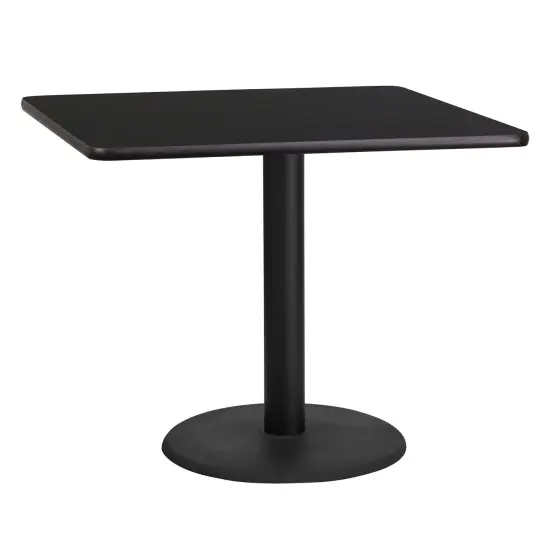 Emma and Oliver 36" Square Laminate Table Top with 24" Round Table Height Base Black {1}