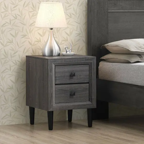 Multi-Purpose Wooden Bedside Nightstand with 2 Drawers Suitable for Any Room Grey {2}