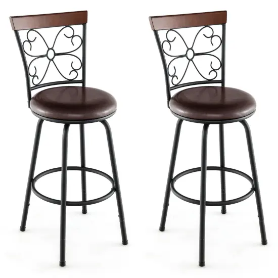 2 Pieces 24-Inch Adjustable PU Cushioned Swivel Barstools with 4 Additional Leg Tubes {1}
