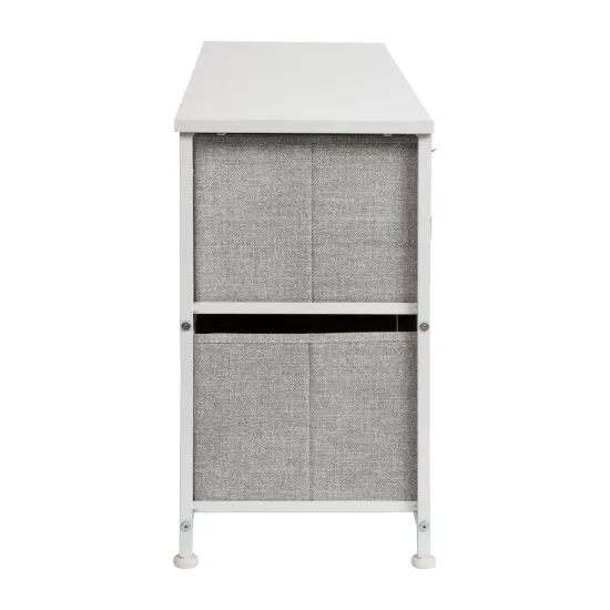 Emma and Oliver 5 Drawer Storage Chest with Wood Top & Dark Fabric Pull Drawers White/Gray {5}