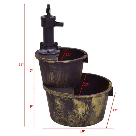 2 Tiers Outdoor Barrel Waterfall Fountain with Pump {5}