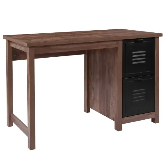Emma and Oliver Wood Grain Finish Computer Desk with Metal Drawers Crosscut Oak {1}