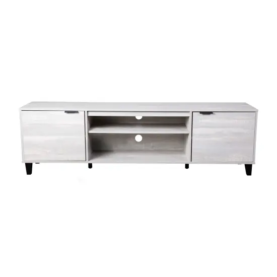 Merrick Lane Walter Mid-Century Modern TV Stand with Adjustable Open Shelves and Two Doors Gray {3}