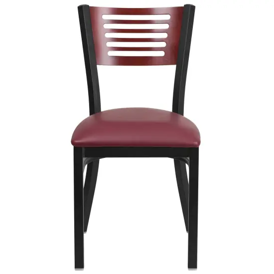 Emma and Oliver 2 Pack Decorative Slat Back Metal Restaurant Chair Mahog/BurgVYL/Black {2}