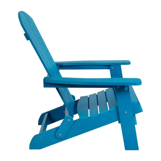 Merrick Lane Riviera Poly Resin Folding Adirondack Lounge Chair - All-Weather Indoor/Outdoor Patio Chair Blue {5}