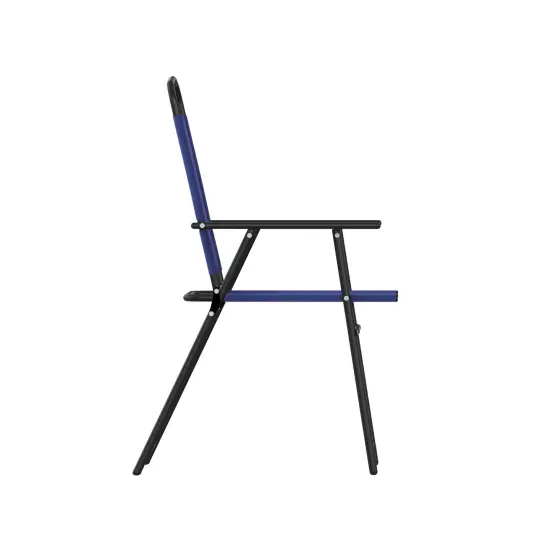 Emma and Oliver Munroe Set of 4 Textilene Folding Sling Style Patio Chairs with Armrests Navy {5}