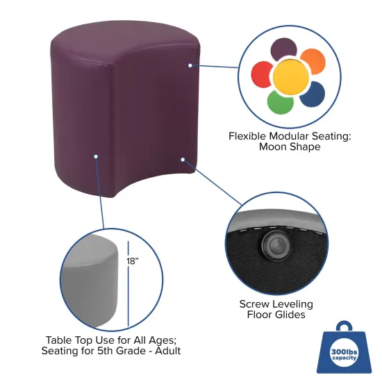 Emma and Oliver 18"H Soft Seating Flexible Moon Backless Chair for Classrooms and Common Spaces Purple {4}