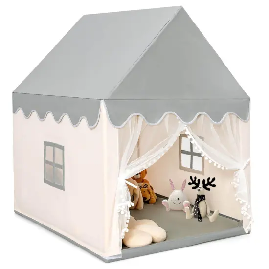 Kids Large Play Castle Fairy Tent with Mat Beige {1}