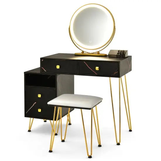 Modern Dressing Table with Storage Cabinet Black {2}