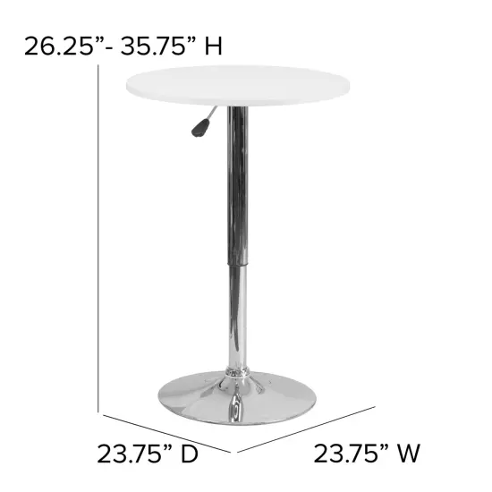 Emma and Oliver 23.75'' Round Adjustable Height Wood Table (Adjustable Range 26.25'' - 35.75'') White {5}