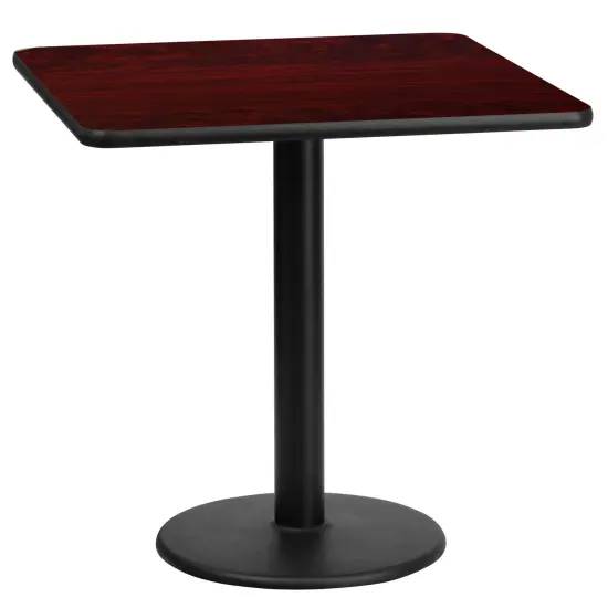 Emma and Oliver 24" Square Laminate Table Top with 18" Round Table Height Base Mahogany {1}