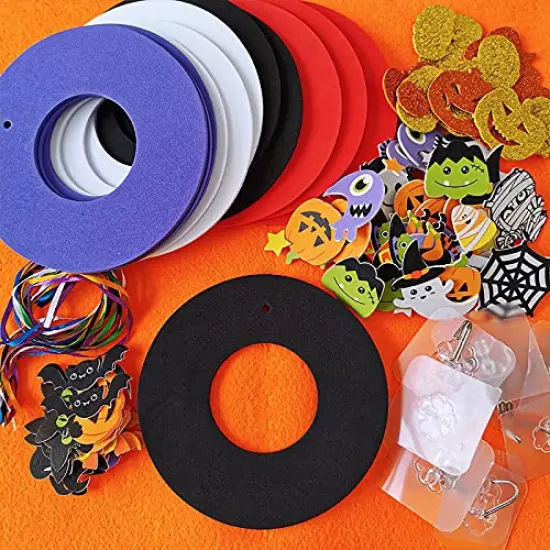 Winlyn 12 Sets Halloween Wreath Decorations Foam Halloween Wreath Signs Craft Kits Pumpkins Jack-O`-Lantern Owl Ghost Witch Bats Monster Stickers for Kids Art Gift Favors Trick-Or-Treaters Front Door {6}