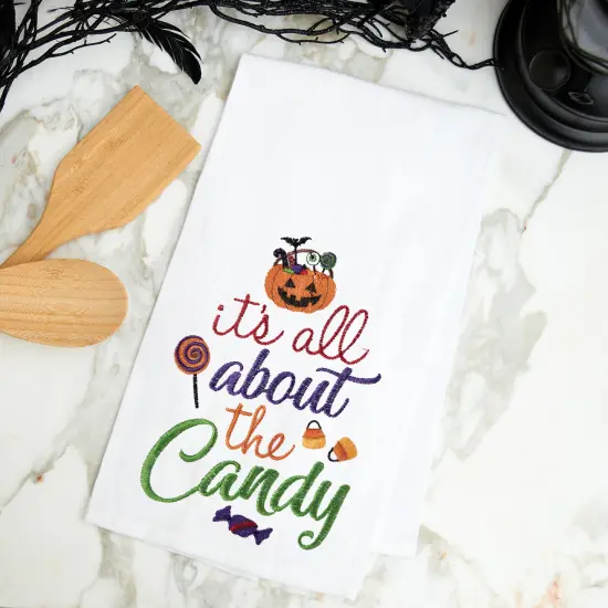 All About The Candy Halloween Cotton Embroidered Flour Sack Kitchen Dishtowel {3}