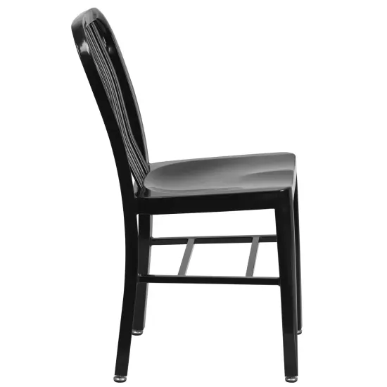 Merrick Lane Santorini 18 Inch Galvanized Steel Indoor/Outdoor Dining Chair with Slatted Back And Powder Coated Finish Black {5}