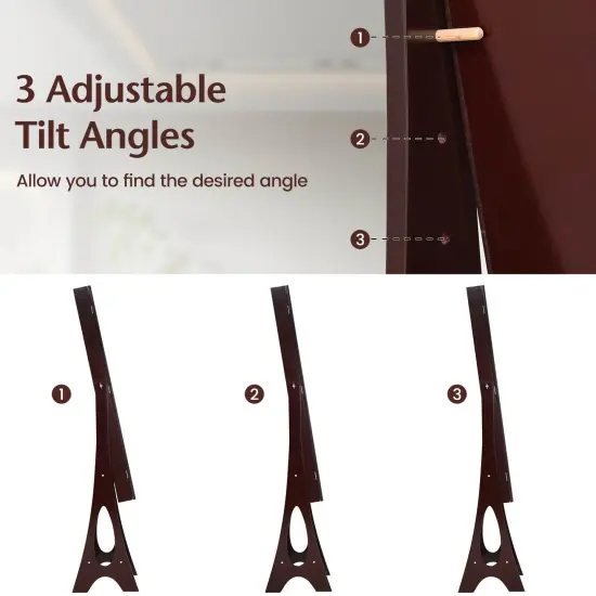 Freestanding Jewelry Cabinet Armoire Organizer with Bevel Edge Mirror Brown {5}