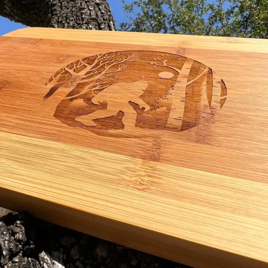 Winter Sasquatch Cutting Board 14''x9.5''x.5'' Bamboo Bigfoot {6}