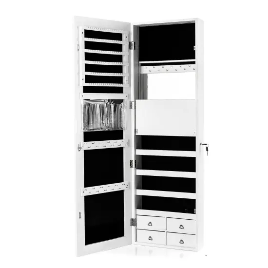 Multipurpose Storage Jewelry Cabinet with 4 Drawers and Full-length Mirror White {1}
