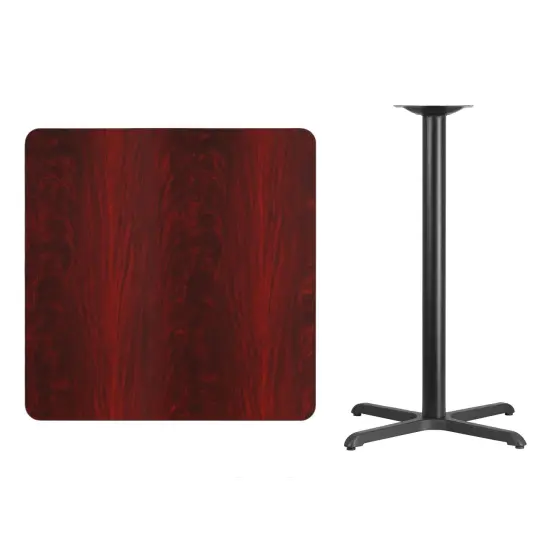 Emma and Oliver 36" Square Laminate Table Top with 30"x30" Bar Height Table Base Mahogany {3}
