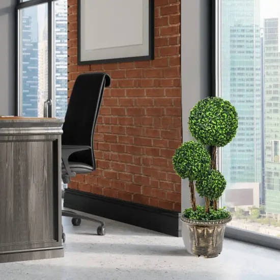 30 Inch Artificial Topiary Triple Ball Tree Indoor and Outdoor UV Protection {6}
