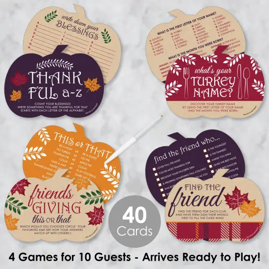 Big Dot of Happiness Friends Thanksgiving Feast - 4 Friendsgiving Party Games - 10 Cards Each - Gamerific Bundle {3}