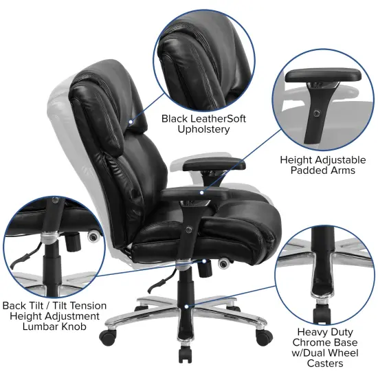 Emma and Oliver 24/7 400 lb. Big & Tall High Back Tufted Lumbar Knob Ergonomic Office Chair Black LeatherSoft {2}