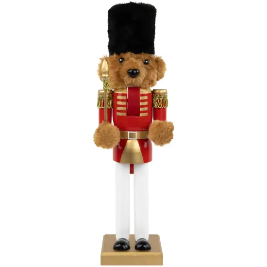 Northlight Plush Teddy Bear Soldier Christmas Nutcracker - 14" - Red and Gold {1}
