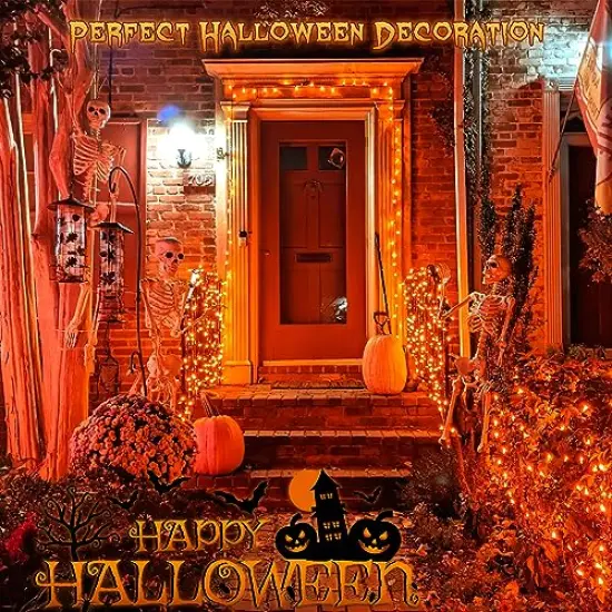 2 PackSolar Halloween Lights Outdoor,Each 33Ft 100LED Orange Halloween Lights,Copper Wire Solar Powered Fairy String Lights 8 Modes for Garden,Tree,Thanksgiving,Christmas,Parties,Home Decor {5}
