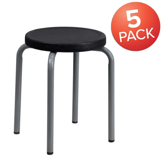 Emma and Oliver 5 Pack Stackable Stool with Silver Powder Coated Frame Black {2}