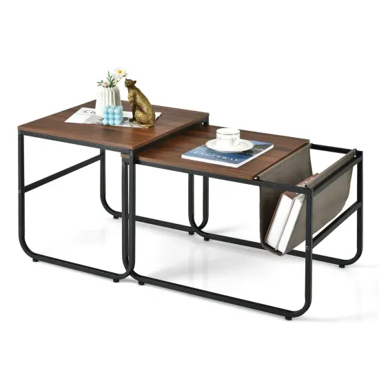 Set of 2 Nesting Coffee Tables with Side Pocket for Living Room Bedroom {1}