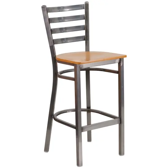 Emma and Oliver Clear Coated Ladder Back Metal Restaurant Dining Barstool Natural/ClearCoat {2}