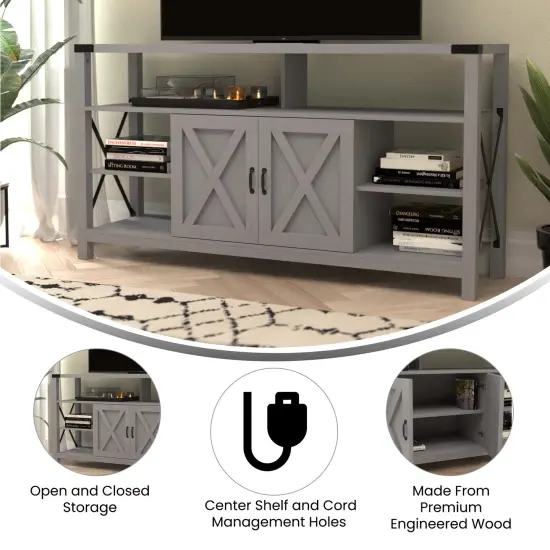 Merrick Lane Green River Media Console with Open and Closed Storage Coastal Gray {2}