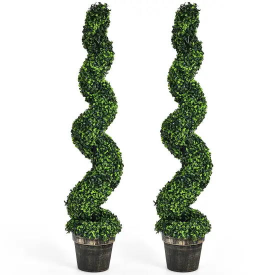 2 Pack 4 Feet Artificial Spiral Boxwood Topiary Indoor Outdoor Decor {1}