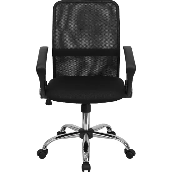Emma and Oliver Mid-Back Mesh Swivel Task Office Chair with Lumbar Support Band and Arms Black {3}