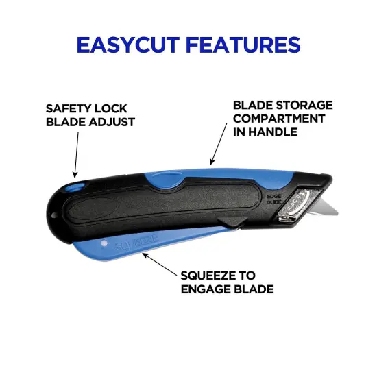 Garvey Easycut Cutter Knife, Self-Retracting Safety Tipped Blade, Box Cutter for Cartons, Boxes, Straps and Packages, Black and Blue (091508) {3}