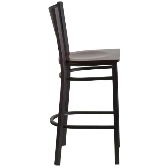 Emma and Oliver Grid Back Metal Restaurant Dining Barstool Walnut/BlackMetal {4}