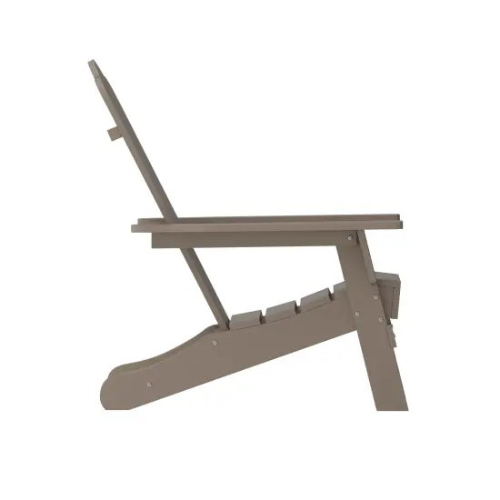 Merrick Lane Nassau Adirondack Chair with Cup Holder, Weather Resistant HDPE Adirondack Chair Brown {5}